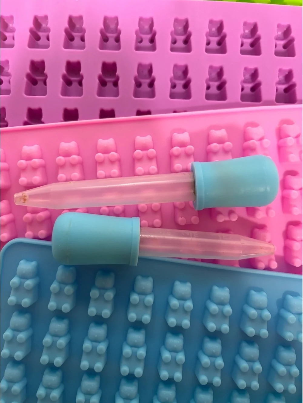 Set of 4 Silicone Gummy Bear Candy Molds with Droppers